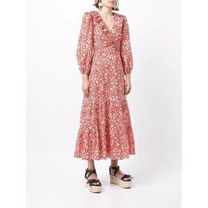 RIXO Colette Red Floral Dress Cotton 6